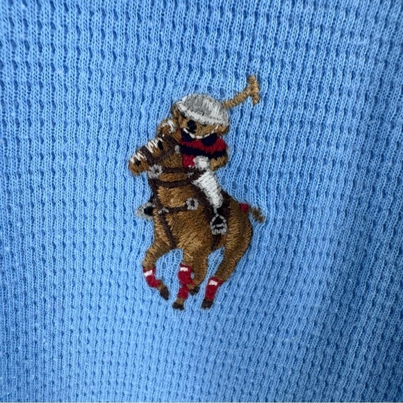 Original Polo Ralph Lauren Bear Riding Waffle Knit Thermal Size Large / Lt Blue - Picture 6 of 9